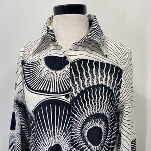 Step In Style Womens Black White Geo Sunburst Cotton Midi Hi Low Shirt Dress Sm